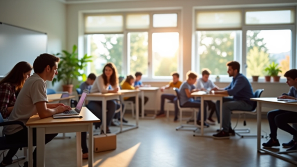 Moderní učebna s studenty pracujícími na projektů v přátelské atmosféře