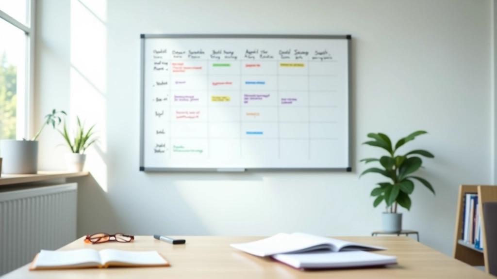 Rozvrh studií s různými předměty, plánování vzdělání na tabuli